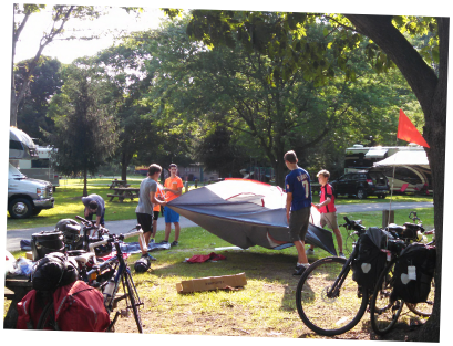 Teen Treks adventure summer camp setting up their campsite